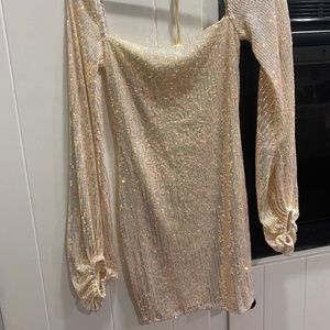 Lucy in the sky champagne sequence long sleeve dress